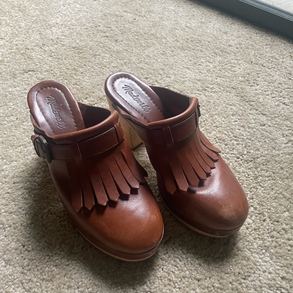 Madewell Leather Clogs with Fringe